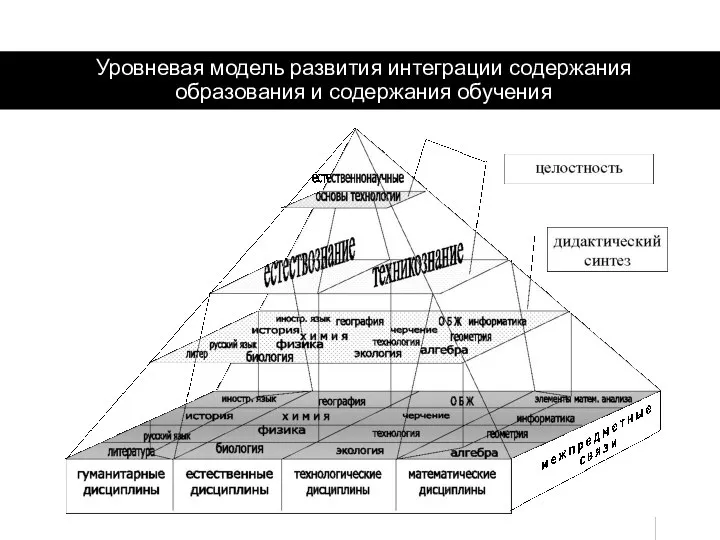 Уровневая модель развития интеграции содержания образования и содержания обучения