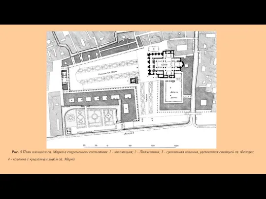 Рис. 5 План площади св. Марка в современном состоянии: 1 - колокольня;