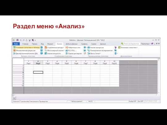Раздел меню «Анализ»