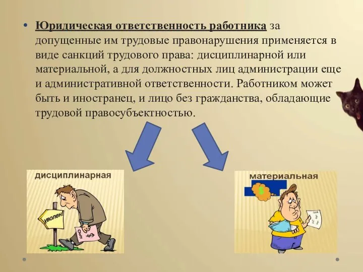 Юридическая ответственность работника за допущенные им трудовые правонарушения применяется в виде санкций