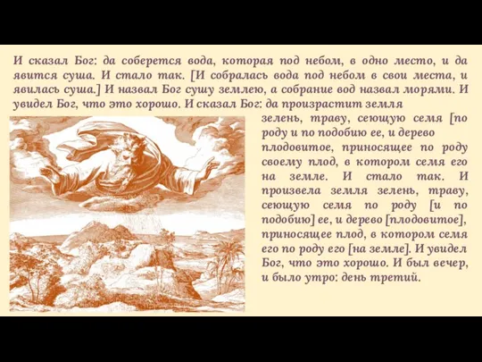 зелень, траву, сеющую семя [по роду и по подобию ее, и дерево