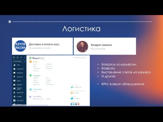 Логистика Вопросы по курьерам Возврату Выставление счетов на курьера И другие BPM: возврат оборудования