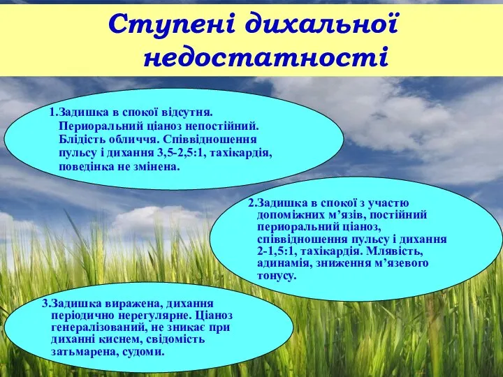 Ступені дихальної недостатності Задишка в спокої відсутня. Периоральний ціаноз непостійний. Блідість обличчя.