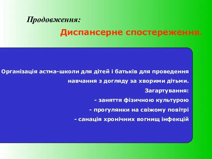 Продовження: Організація астма-школи для дітей і батьків для проведення навчання з догляду