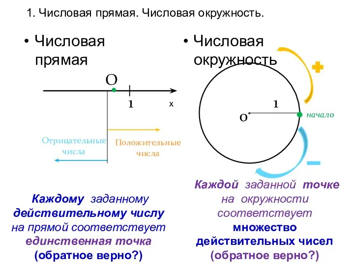 1. Числовая прямая. Числовая окружность. Числовая окружность Числовая прямая Положительные числа Отрицательные