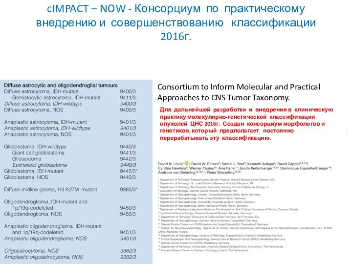 cIMPACT – NOW - Консорциум по практическому внедрению и совершенствованию классификации 2016г.