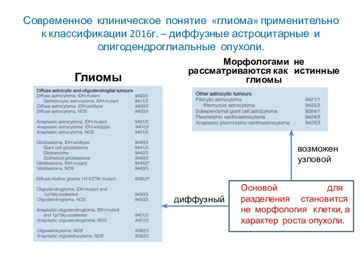 Современное клиническое понятие «глиома» применительно к классификации 2016г. – диффузные астроцитарные и