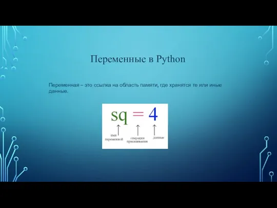 Переменная – это ссылка на область памяти, где хранятся те или иные данные. Переменные в Python