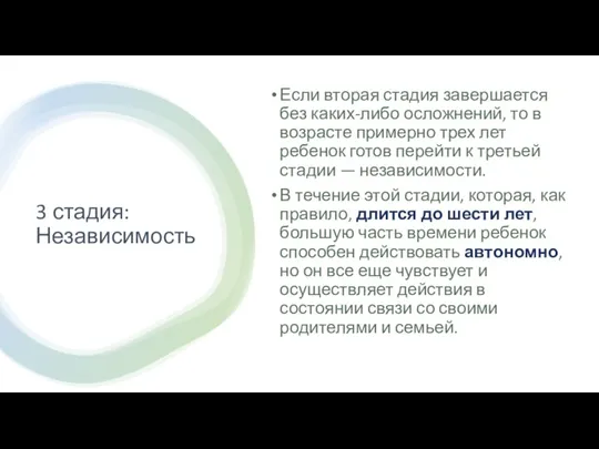 3 стадия: Независимость Если вторая стадия завершается без каких-либо осложнений, то в