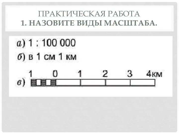 ПРАКТИЧЕСКАЯ РАБОТА 1. НАЗОВИТЕ ВИДЫ МАСШТАБА.