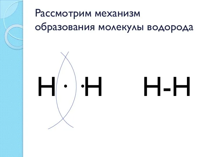 Рассмотрим механизм образования молекулы водорода Н· ·Н H-H