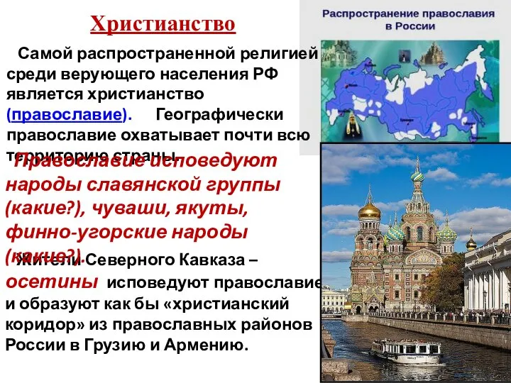 Христианство Самой распространенной религией среди верующего населения РФ является христианство (православие). Географически