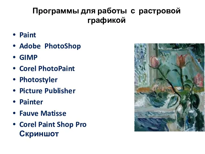 Paint Adobe PhotoShop GIMP Corel PhotoPaint Photostyler Picture Publisher Painter Fauve Matisse