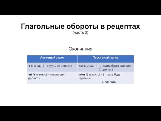 Глагольные обороты в рецептах (часть 2) Окончания