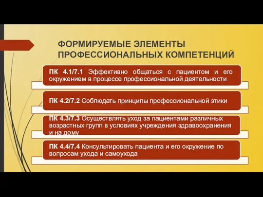 ФОРМИРУЕМЫЕ ЭЛЕМЕНТЫ ПРОФЕССИОНАЛЬНЫХ КОМПЕТЕНЦИЙ