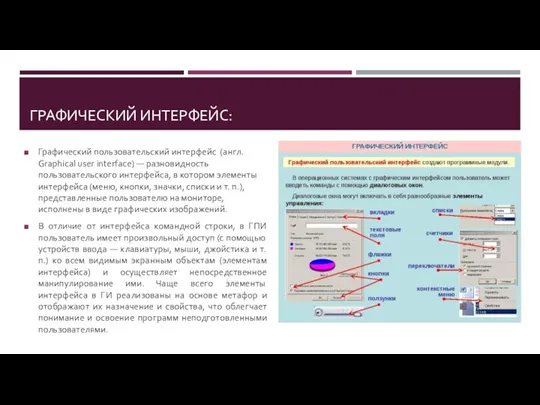 ГРАФИЧЕСКИЙ ИНТЕРФЕЙС: Графический пользовательский интерфейс (англ. Graphical user interface) — разновидность пользовательского