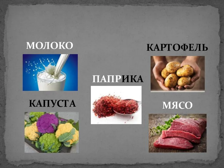 МОЛОКО КАРТОФЕЛЬ КАПУСТА МЯСО ПАПР ИКА