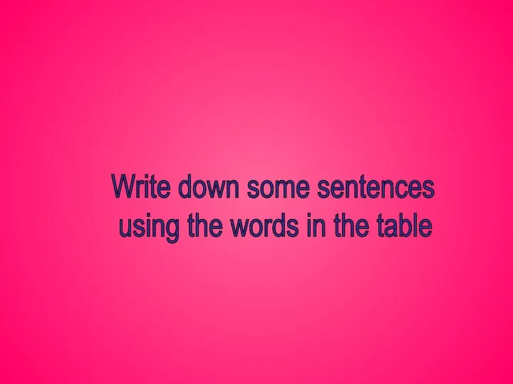 Write down some sentences using the words in the table