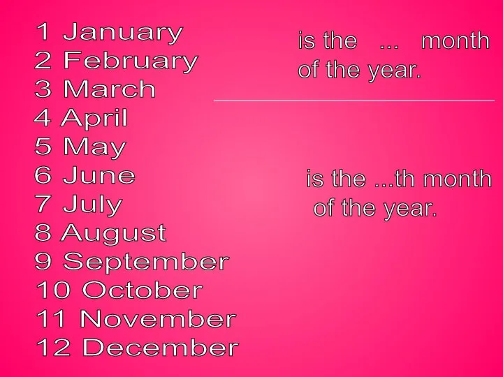 1 January 2 February 3 March 4 April 5 May 6 June