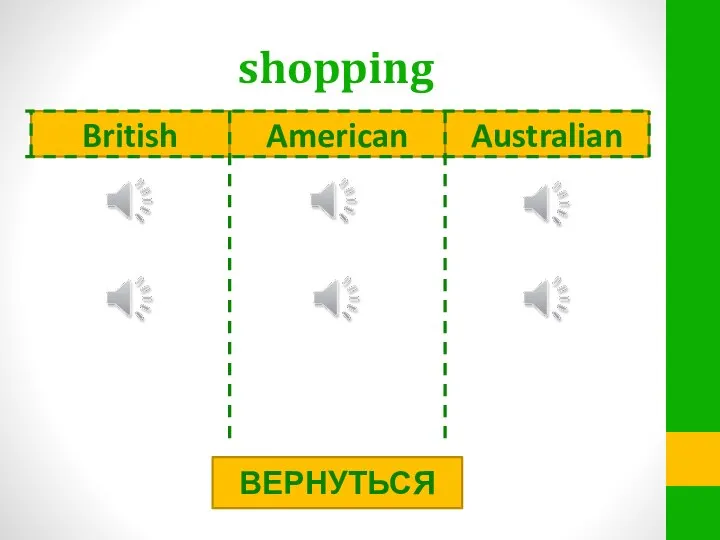 shopping ВЕРНУТЬСЯ British American Australian