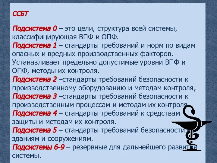 ССБТ Подсистема 0 – это цели, структура всей системы, классифицирующая ВПФ и