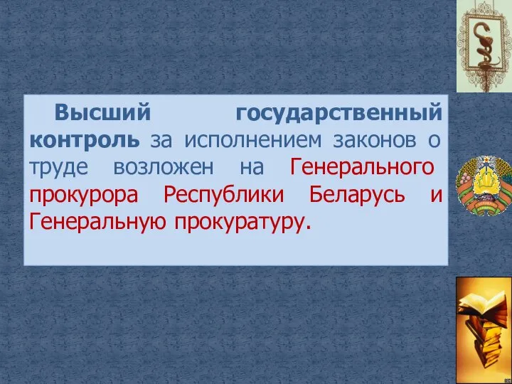 Высший государственный контроль за исполнением законов о труде возложен на Генерального прокурора