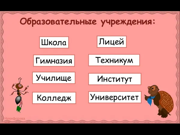 Образовательные учреждения: