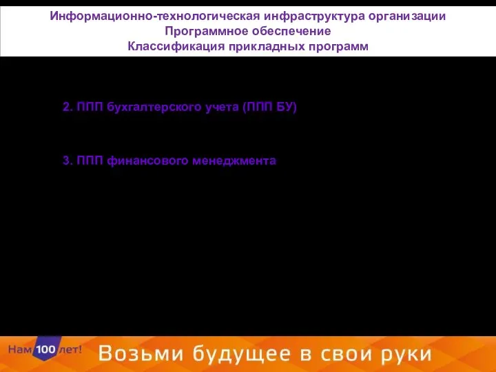 2. ППП бухгалтерского учета (ППП БУ) «1С: Бухгалтерия», …………………………….. 3. ППП финансового