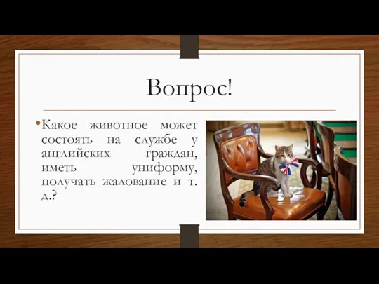 Вопрос! Какое животное может состоять на службе у английских граждан, иметь униформу, получать жалование и т.д.?