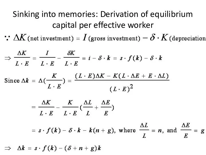 Sinking into memories: Derivation of equilibrium capital per effective worker