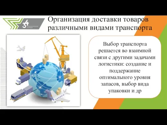 Организация доставки товаров различными видами транспорта Выбор транспорта решается во взаимной связи