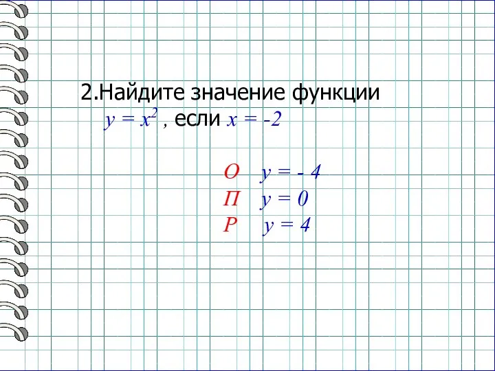 2.Найдите значение функции y = x2 , если x = -2 О