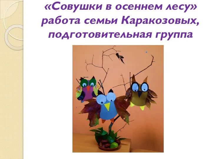 «Совушки в осеннем лесу» работа семьи Каракозовых, подготовительная группа