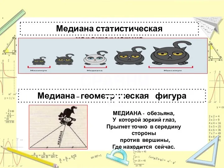 Медиана статистическая характеристика Медиана – геометрическая фигура . МЕДИАНА - обезьяна, У