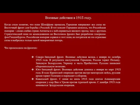 Военные действия в 1915 году. Когда стало понятно, что план Шлиффена провален,