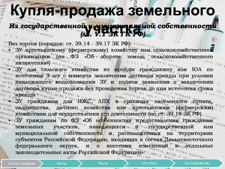 Купля-продажа земельного участка Из государственной и муниципальной собственности (гл. V.1 ЗК ГК