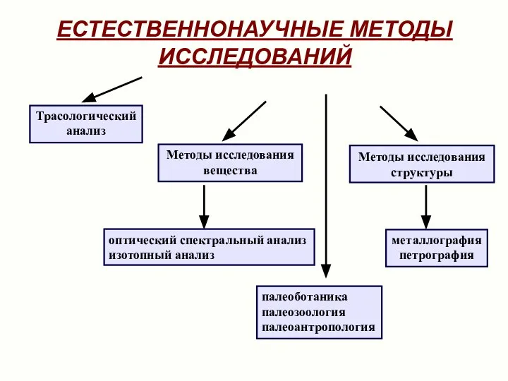 ЕСТЕСТВЕННОНАУЧНЫЕ МЕТОДЫ ИССЛЕДОВАНИЙ оптический спектральный анализ изотопный анализ Методы исследования структуры палеоботаника