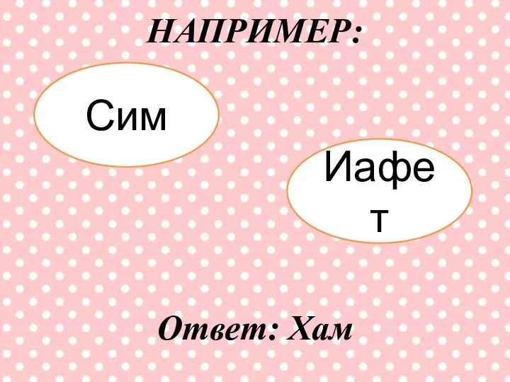 НАПРИМЕР: Ответ: Хам Сим Иафет