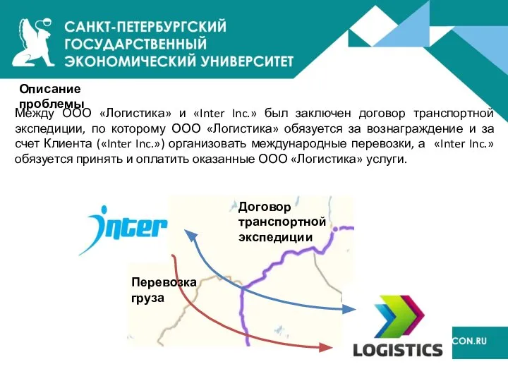 Описание проблемы Между ООО «Логистика» и «Inter Inc.» был заключен договор транспортной