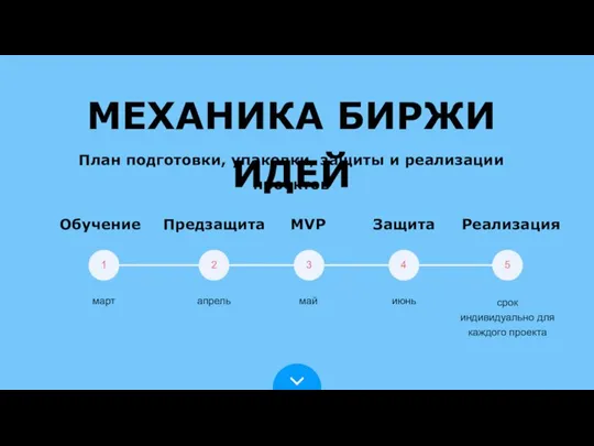 Обучение Предзащита MVP Защита март апрель май июнь Реализация срок индивидуально для каждого проекта