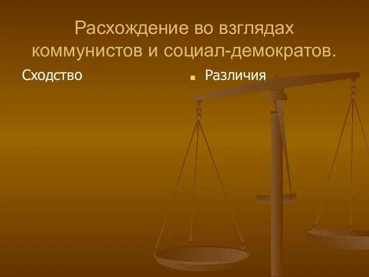 Расхождение во взглядах коммунистов и социал-демократов. Сходство Различия