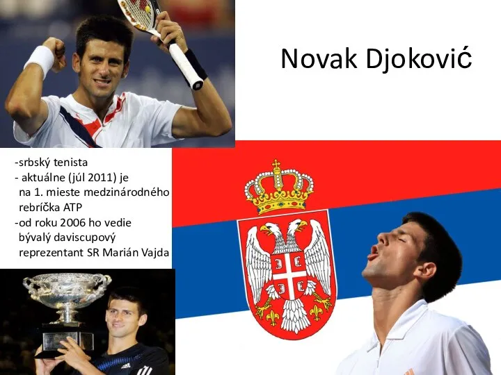 Novak Djoković srbský tenista aktuálne (júl 2011) je na 1. mieste medzinárodného