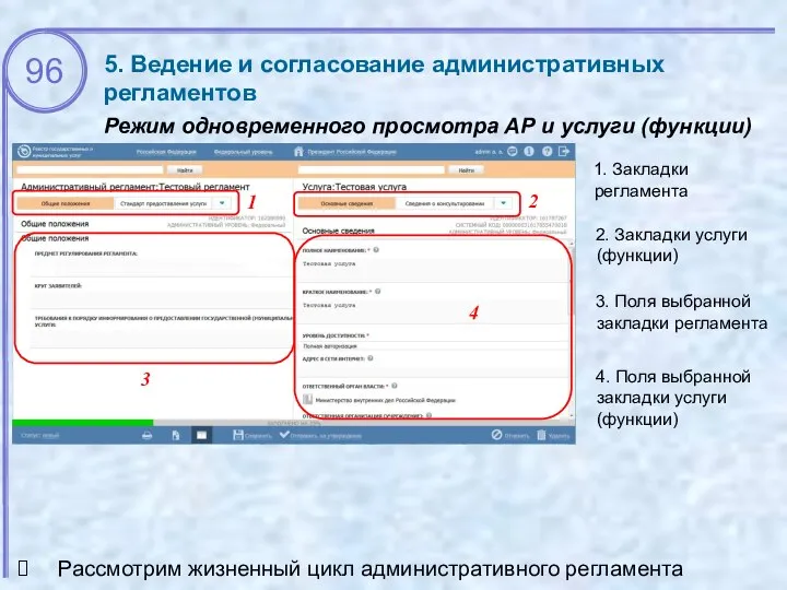 5. Ведение и согласование административных регламентов Режим одновременного просмотра АР и услуги