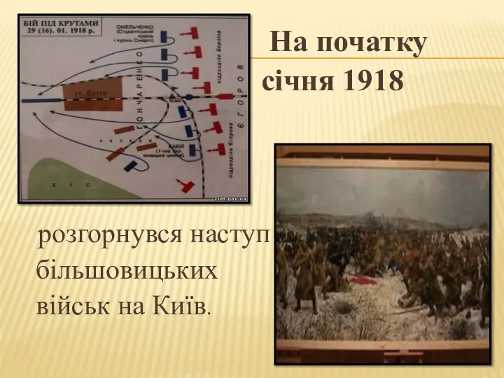 На початку січня 1918 року розгорнувся наступ більшовицьких військ на Київ.