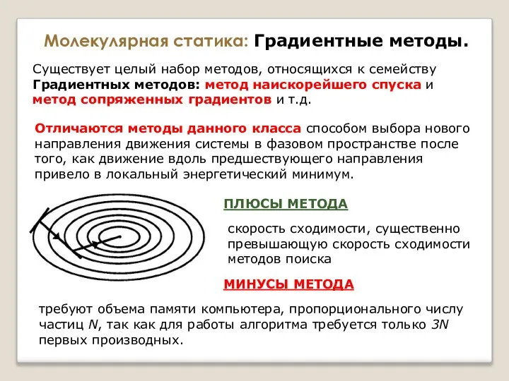 Молекулярная статика: Градиентные методы. Существует целый набор методов, относящихся к семейству Градиентных