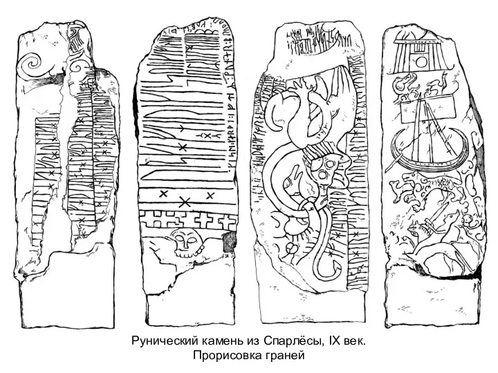 Рунический камень из Спарлёсы, IX век. Прорисовка граней