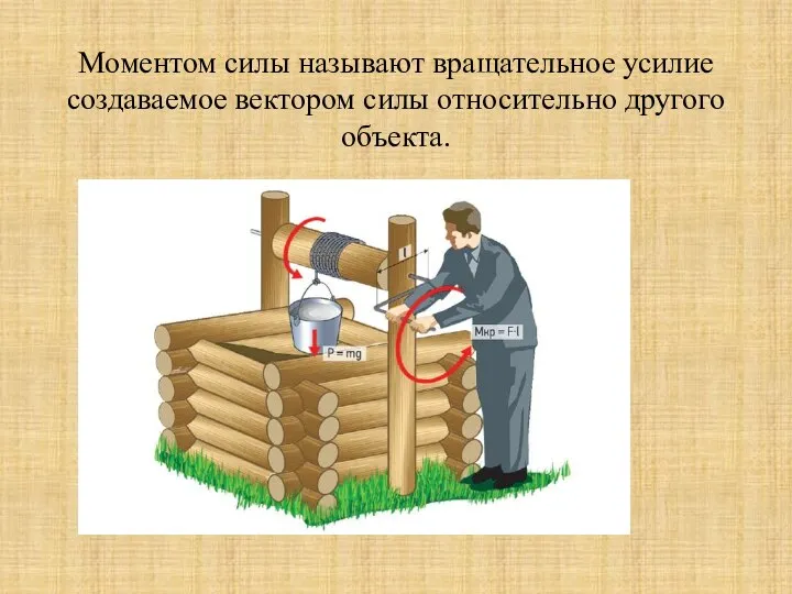 Моментом силы называют вращательное усилие создаваемое вектором силы относительно другого объекта.