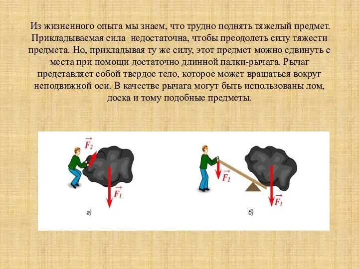 Из жизненного опыта мы знаем, что трудно поднять тяжелый предмет. Прикладываемая сила