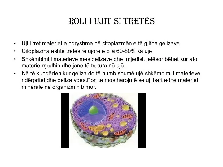 Roli i ujit si tretës Uji i tret materiet e ndryshme në