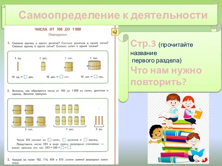 Стр.3 (прочитайте название первого раздела) Что нам нужно повторить? Самоопределение к деятельности